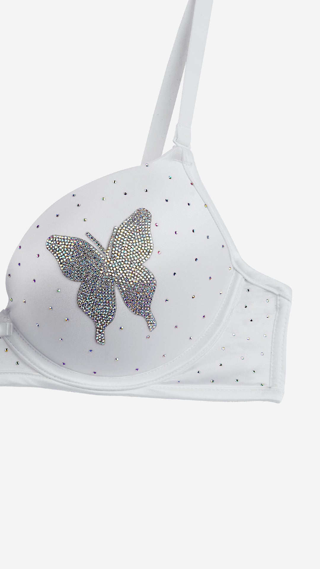 White Crystal Butterfly Push-Up Bra – Wired