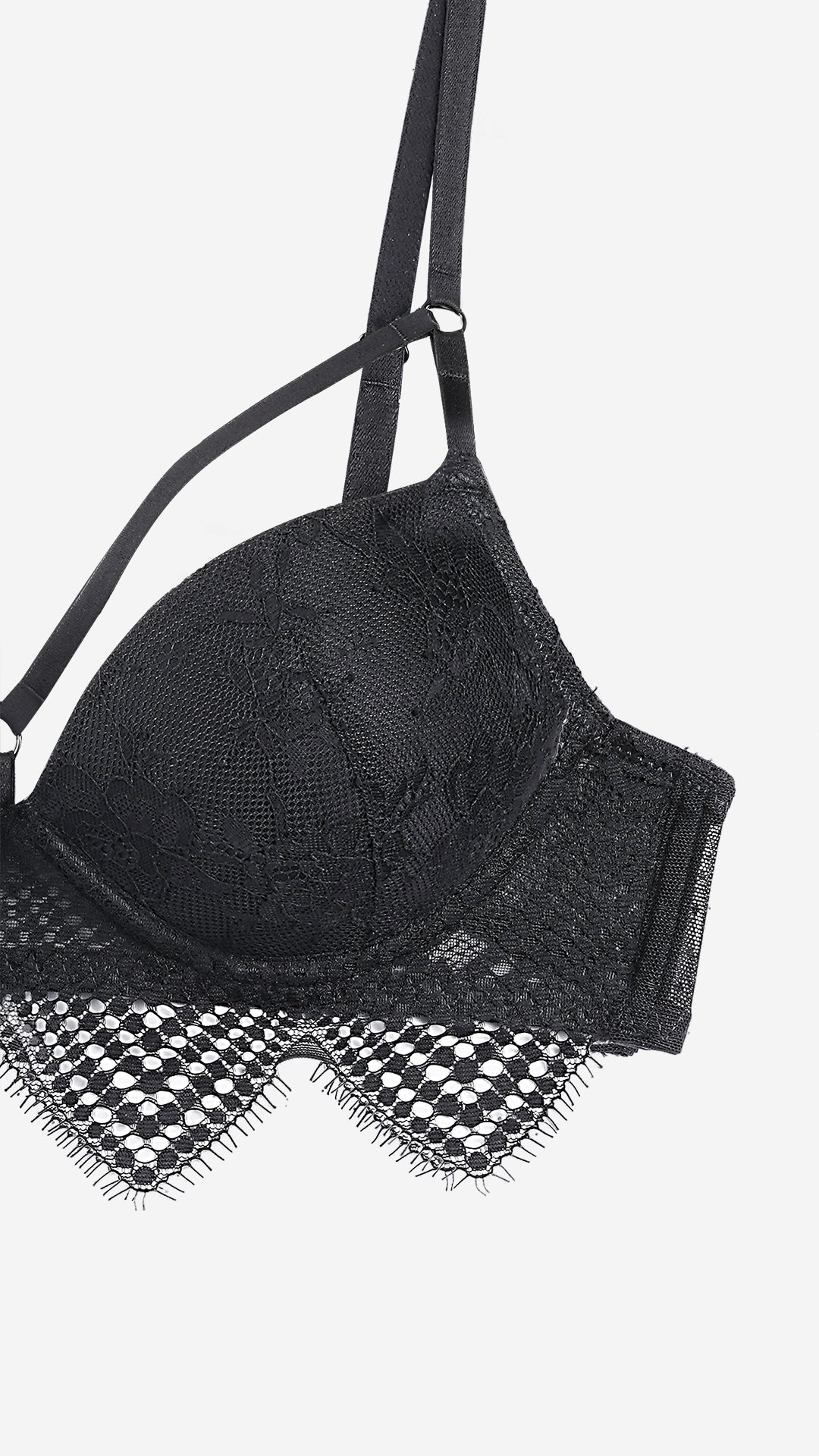 Black Lace Push-Up Bra with Strappy Neckline