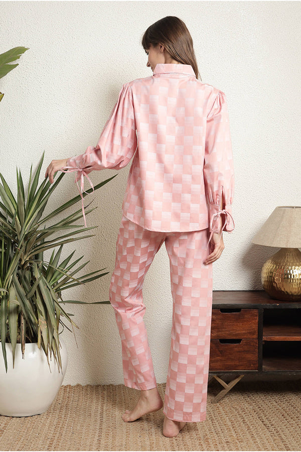 Pink Elegance Button-Down Night Suit AA003