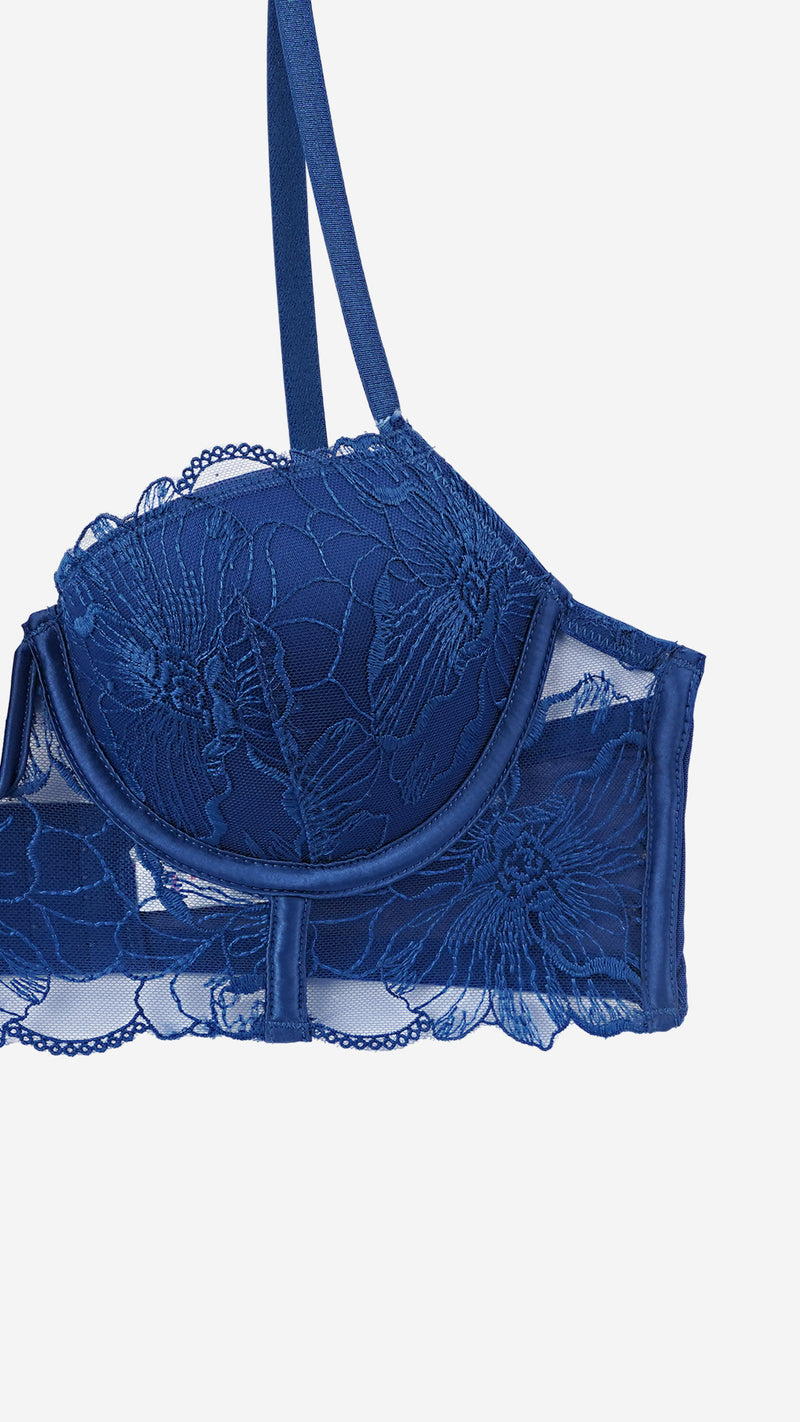 Navy Floral Lace Push-Up Bra, Underwired