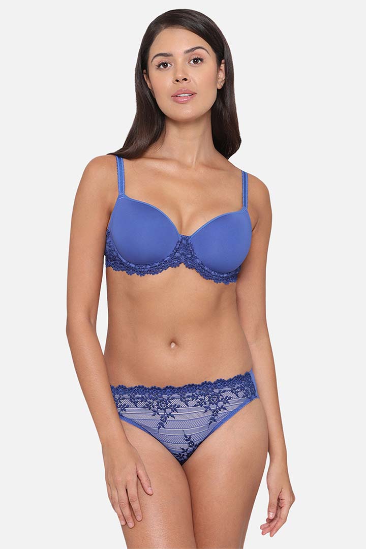 WACOAL BRA 853191 Embrace Lace Contour Padded Wired 3/4th Cup Everyday Wear Medium coverage T-Shirt Bra - Dark Blue