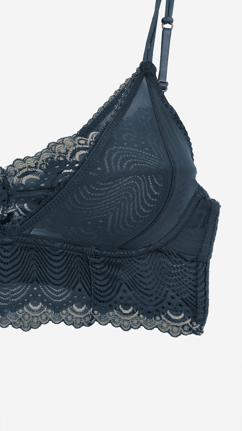 Savvyy Teal Lace Wired Bra with Side Support