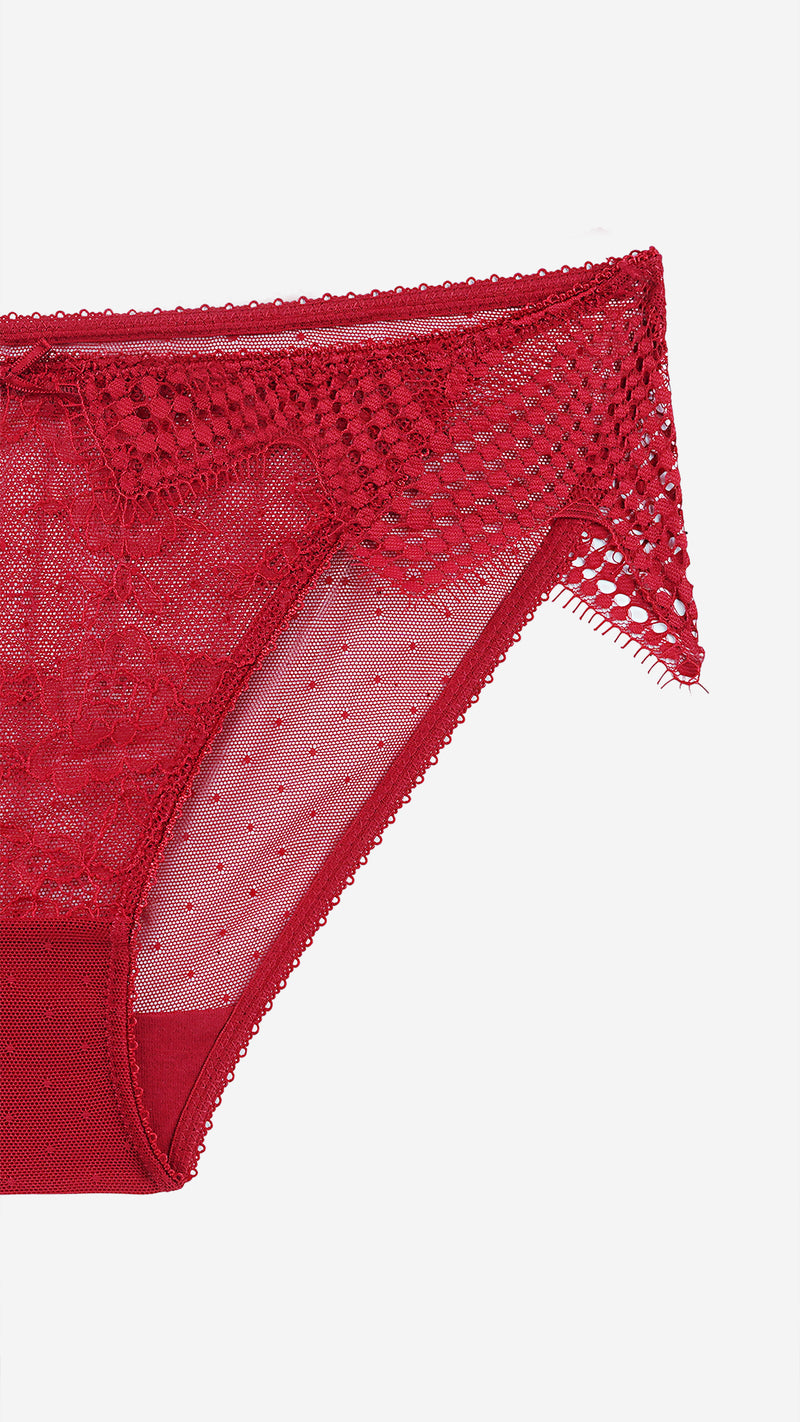 Red Sheer Lace Panty with Crochet Trim