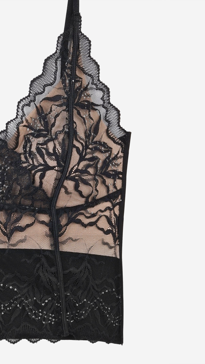 Black Lace Padded Longline Bralette