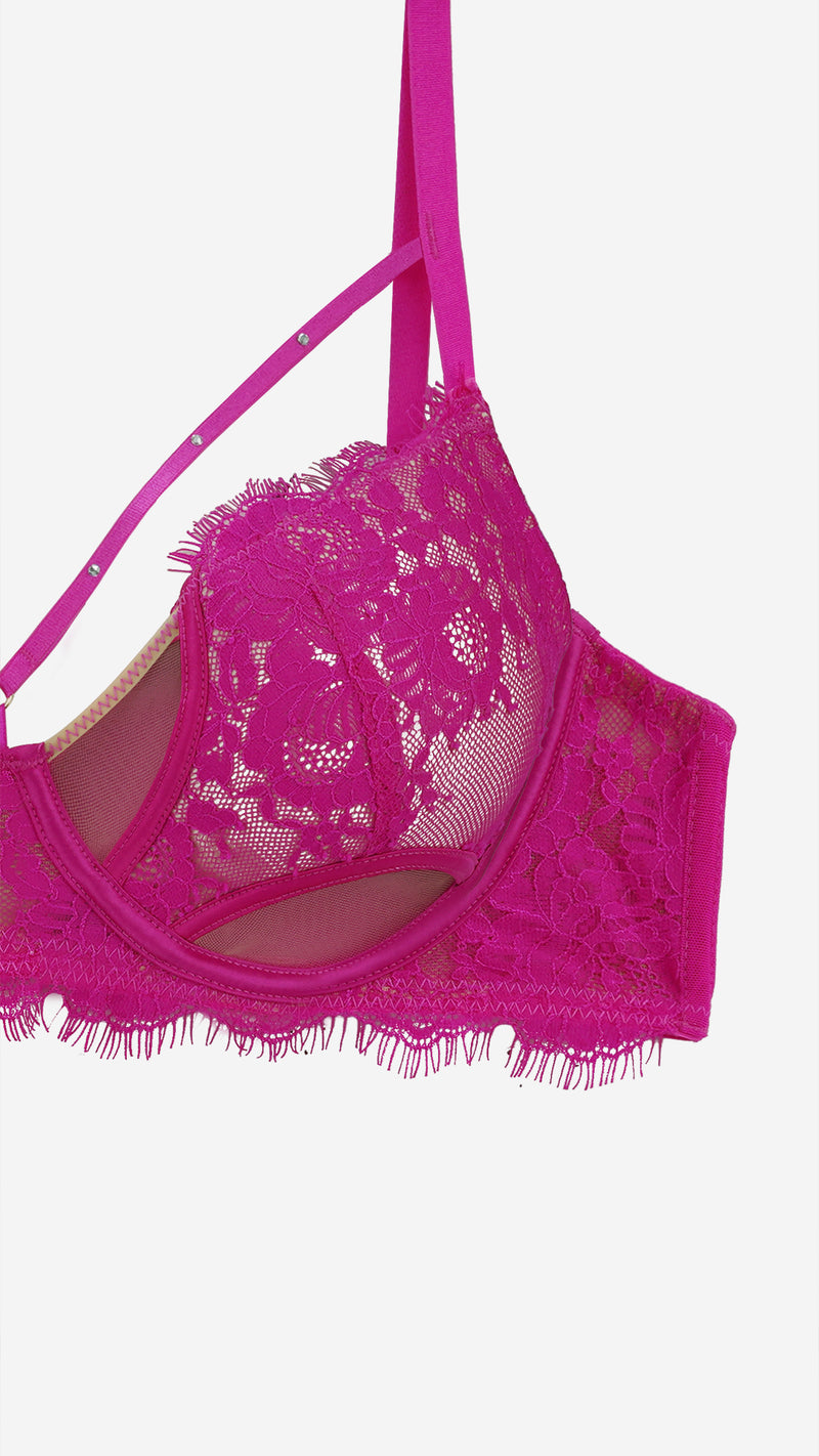 Fuchsia Strappy Lace Cage Bra