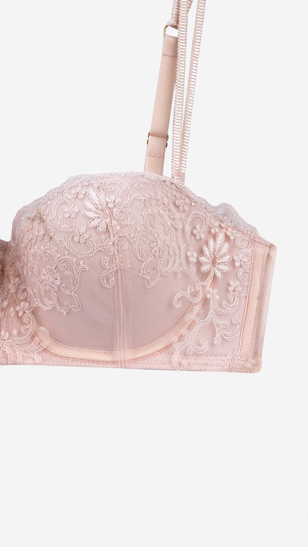 Blush Pink Embroidered Lace Balconette Bra