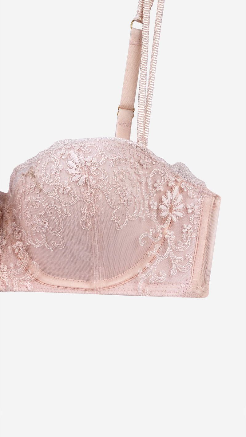 Blush Pink Embroidered Lace Balconette Bra