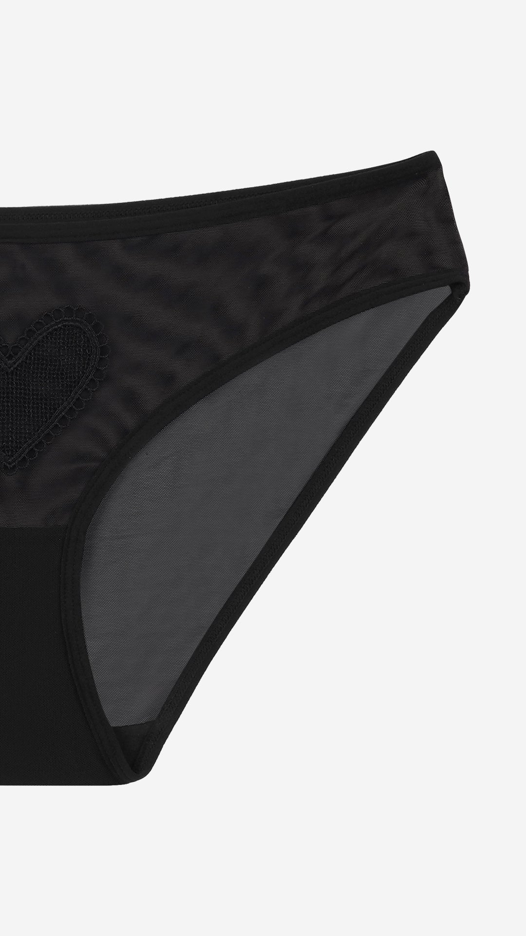 Black Sheer Panty with Heart Embroidery