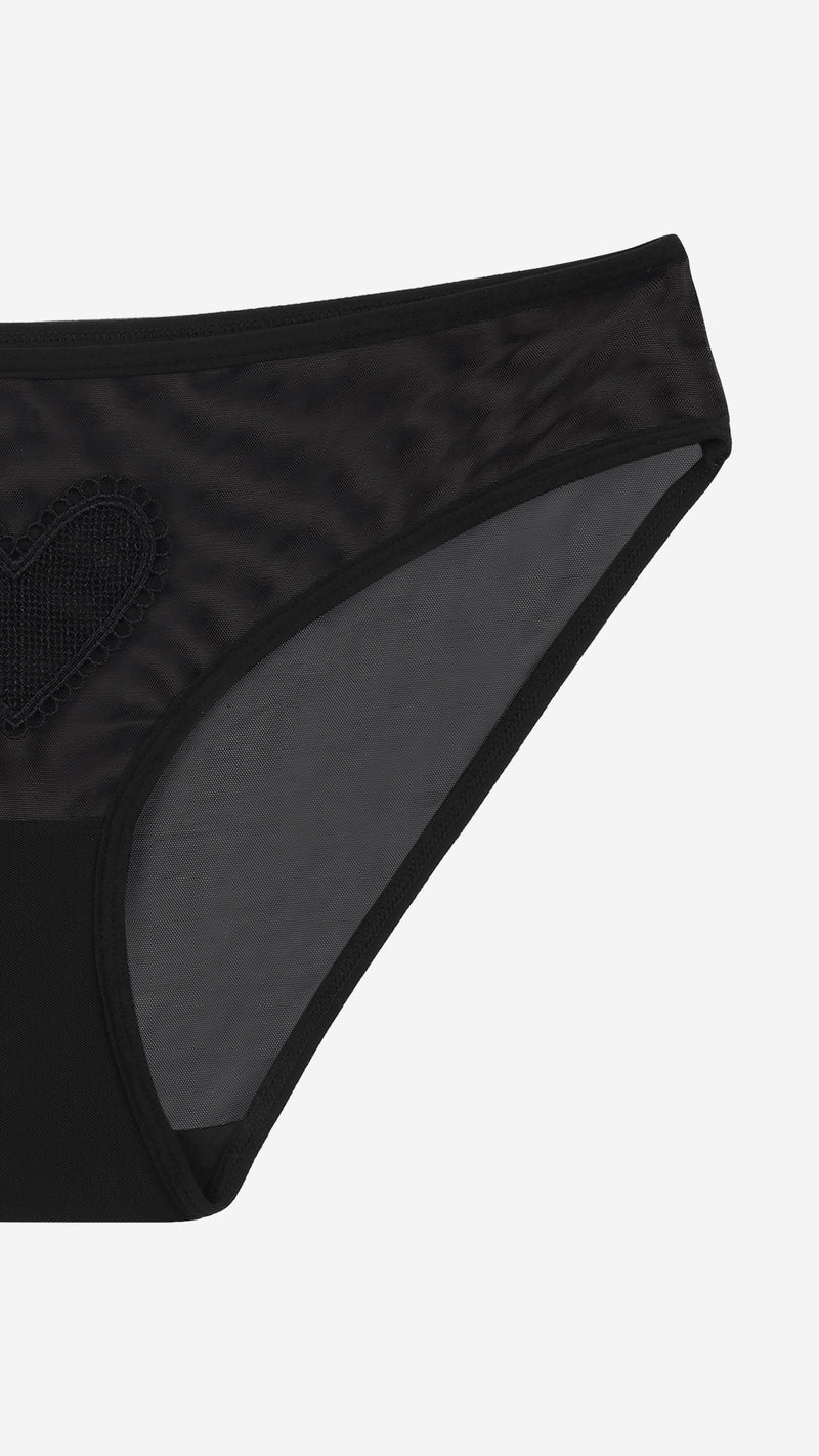 Black Sheer Panty with Heart Embroidery