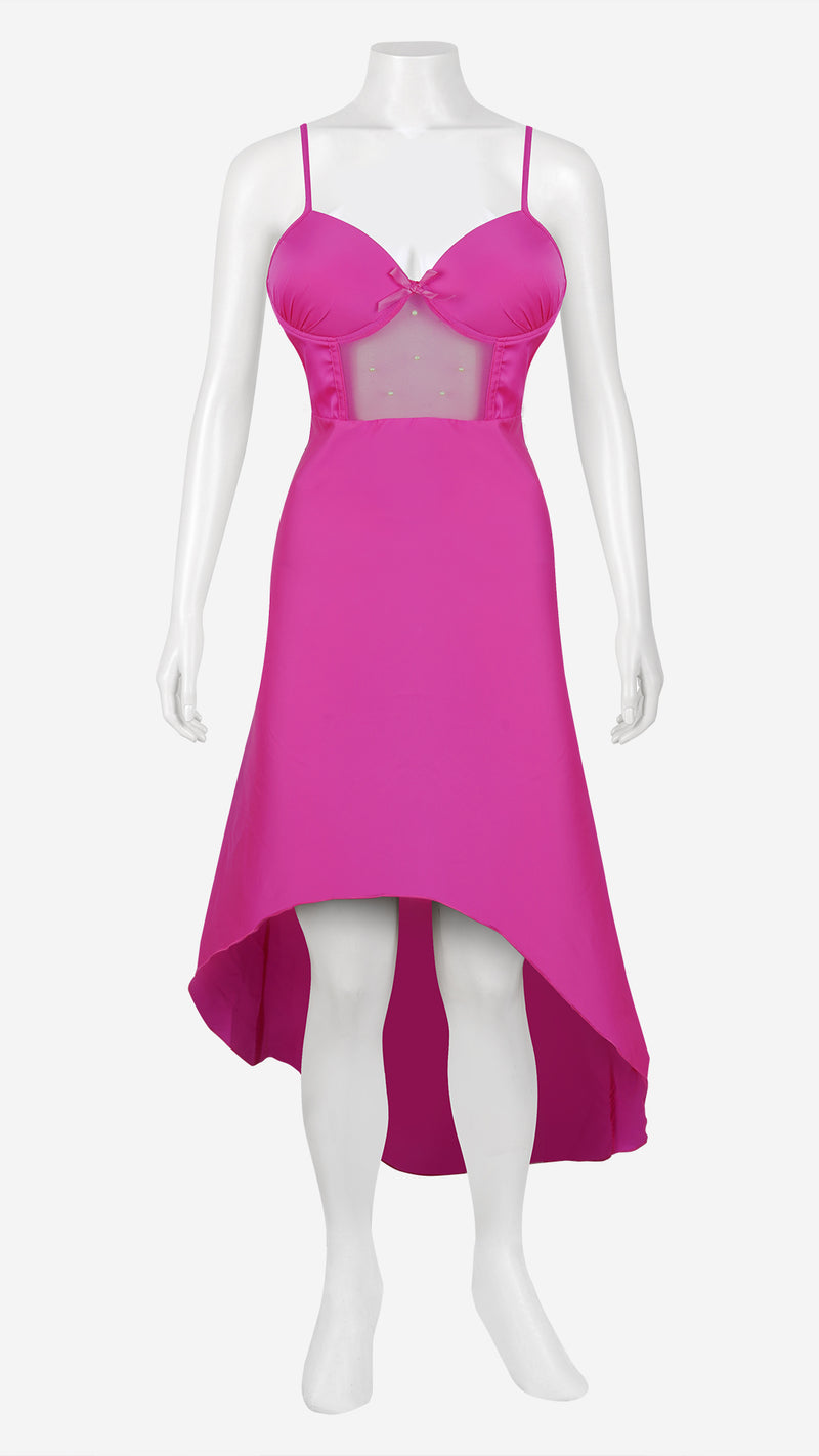 Fuchsia  Satin Nighty & Robe Set with Beaded Sleeves