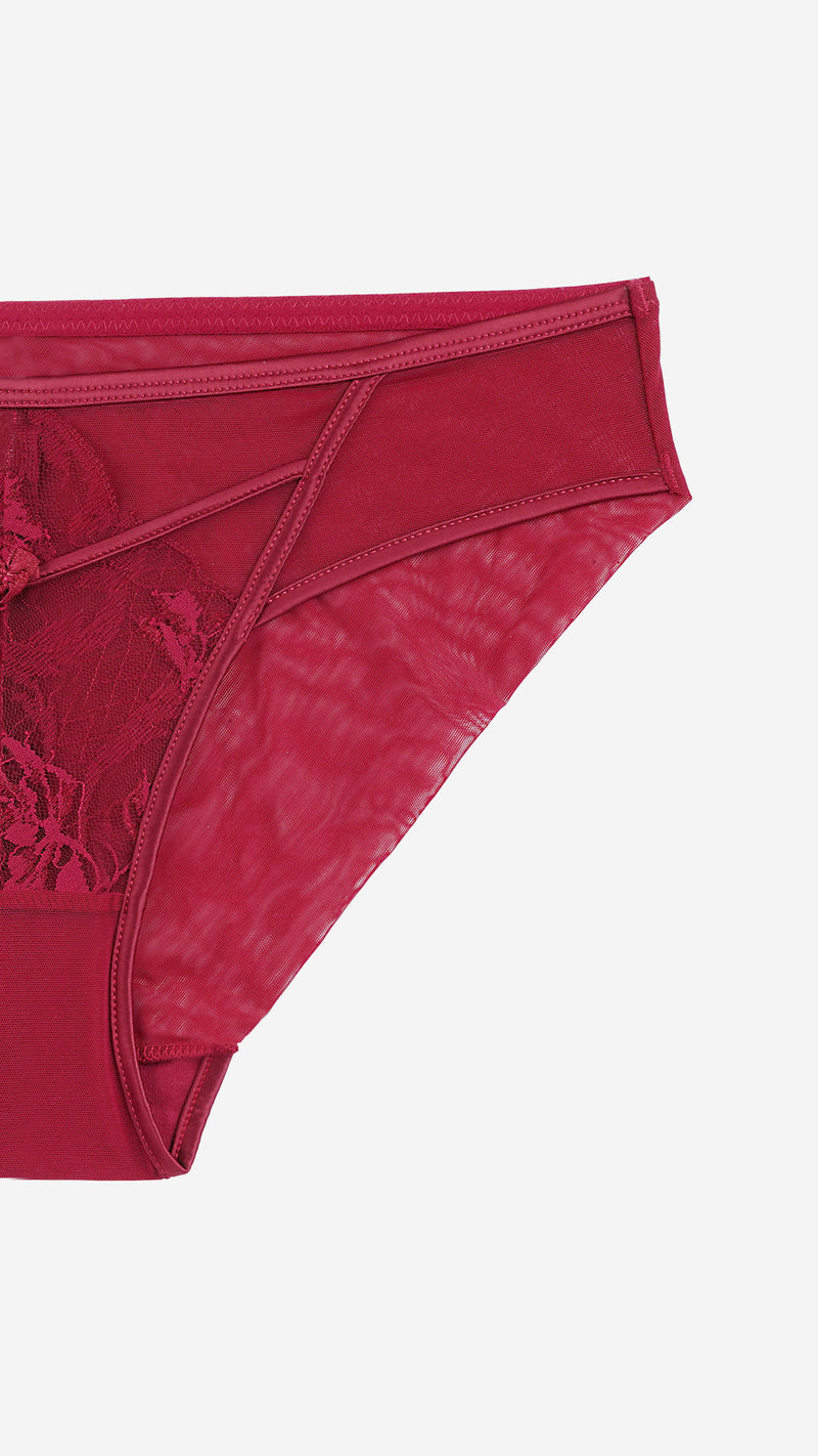 Wine Red Lace Classic Brief with Strappy Front