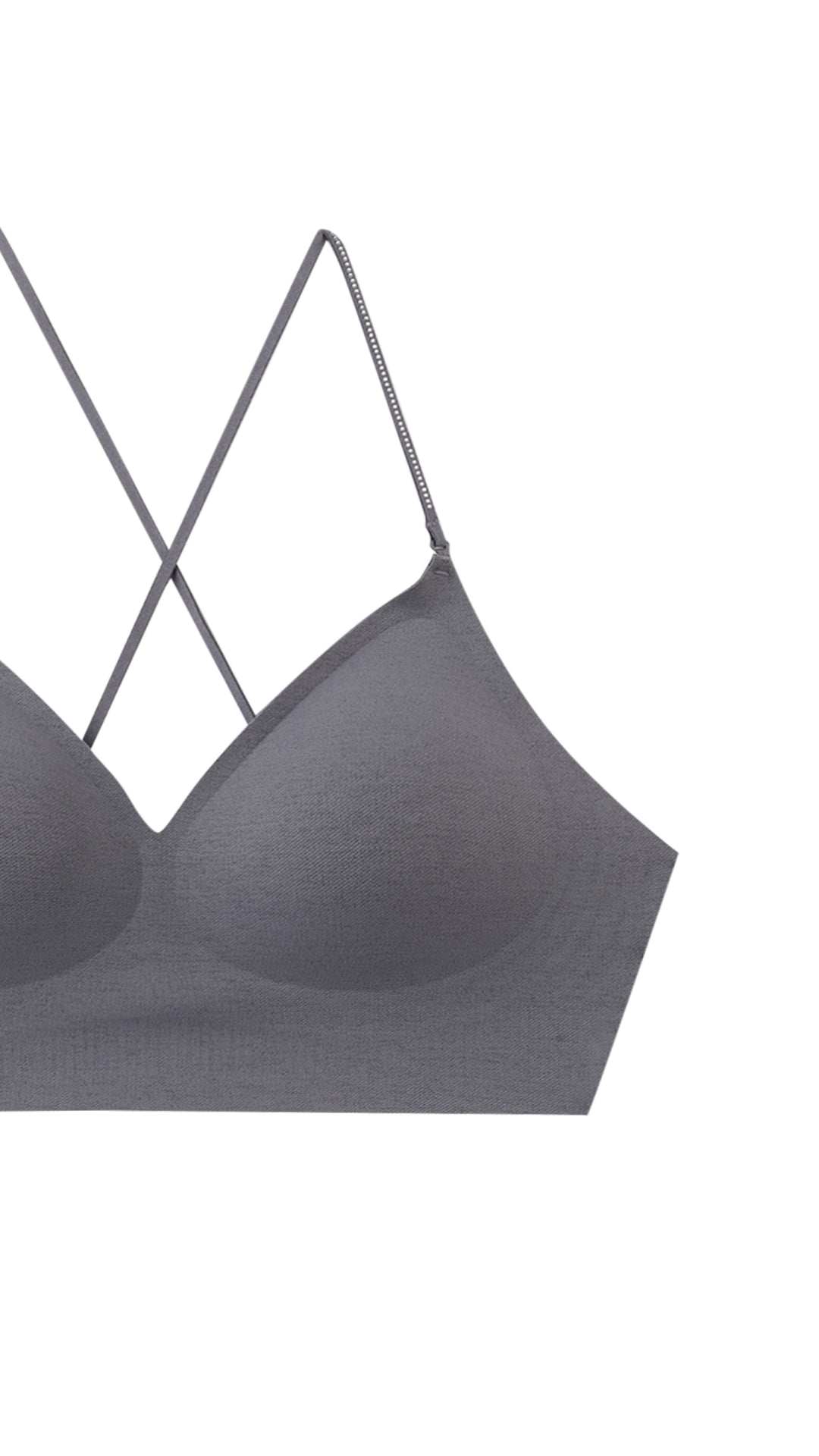 Close-up product shot of bralette strap crossover detail