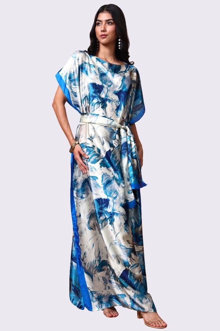 AXTZH Flowing Kaftan Nightwear with Adjustable Waist Strap and Elegant Detailing-BLUPR-K2S