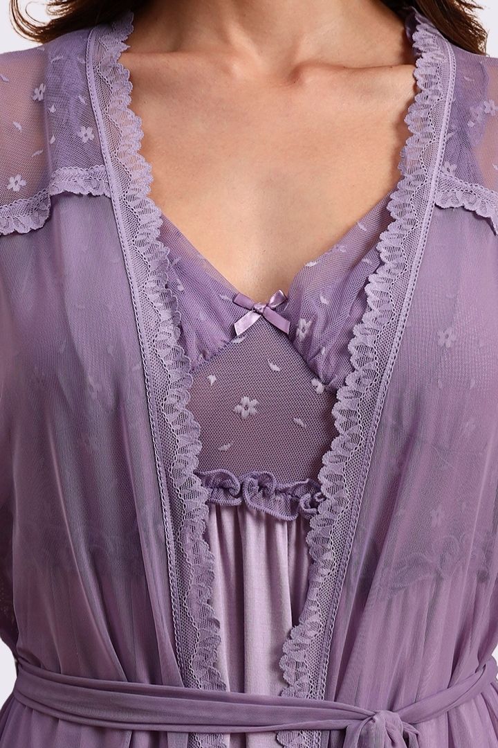 AXTZH Luxurious Women’s Nightwear Ensemble Featuring Long Robe and Inner Slip X0310-MAUVE-F22MO