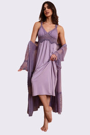 AXTZH Luxurious Women’s Nightwear Ensemble Featuring Long Robe and Inner Slip X0310-MAUVE-F22MO
