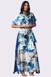 AXTZH Flowing Kaftan Nightwear with Adjustable Waist Strap and Elegant Detailing-BLUPR-K2S