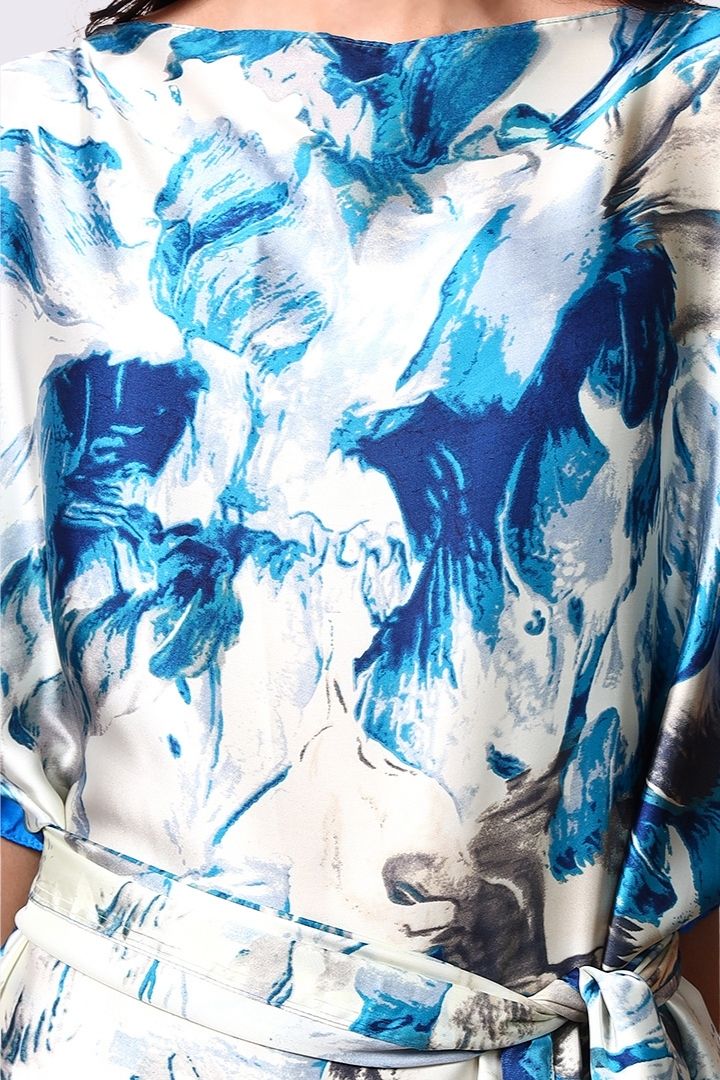 AXTZH Flowing Kaftan Nightwear with Adjustable Waist Strap and Elegant Detailing-BLUPR-K2S