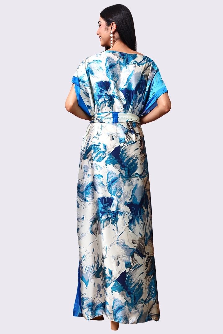 AXTZH Flowing Kaftan Nightwear with Adjustable Waist Strap and Elegant Detailing-BLUPR-K2S