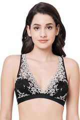 WACOAL BRA 852191 BK Embrace Lace Non Padded Non Wired 3/4th Cup Bridal Wear Medium coverage Lace Bralette - Black
