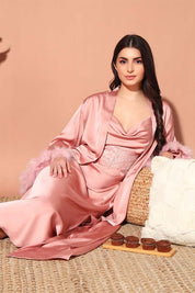 NIGHTWEAR-XF22SA2181 Satin Cowl Neck Babydoll & Robe Set