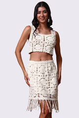 AXTZH Lightweight Beachwear Top for Women Featuring Boho Crochet Detailing-X2526-BEIGE-BW1PBL