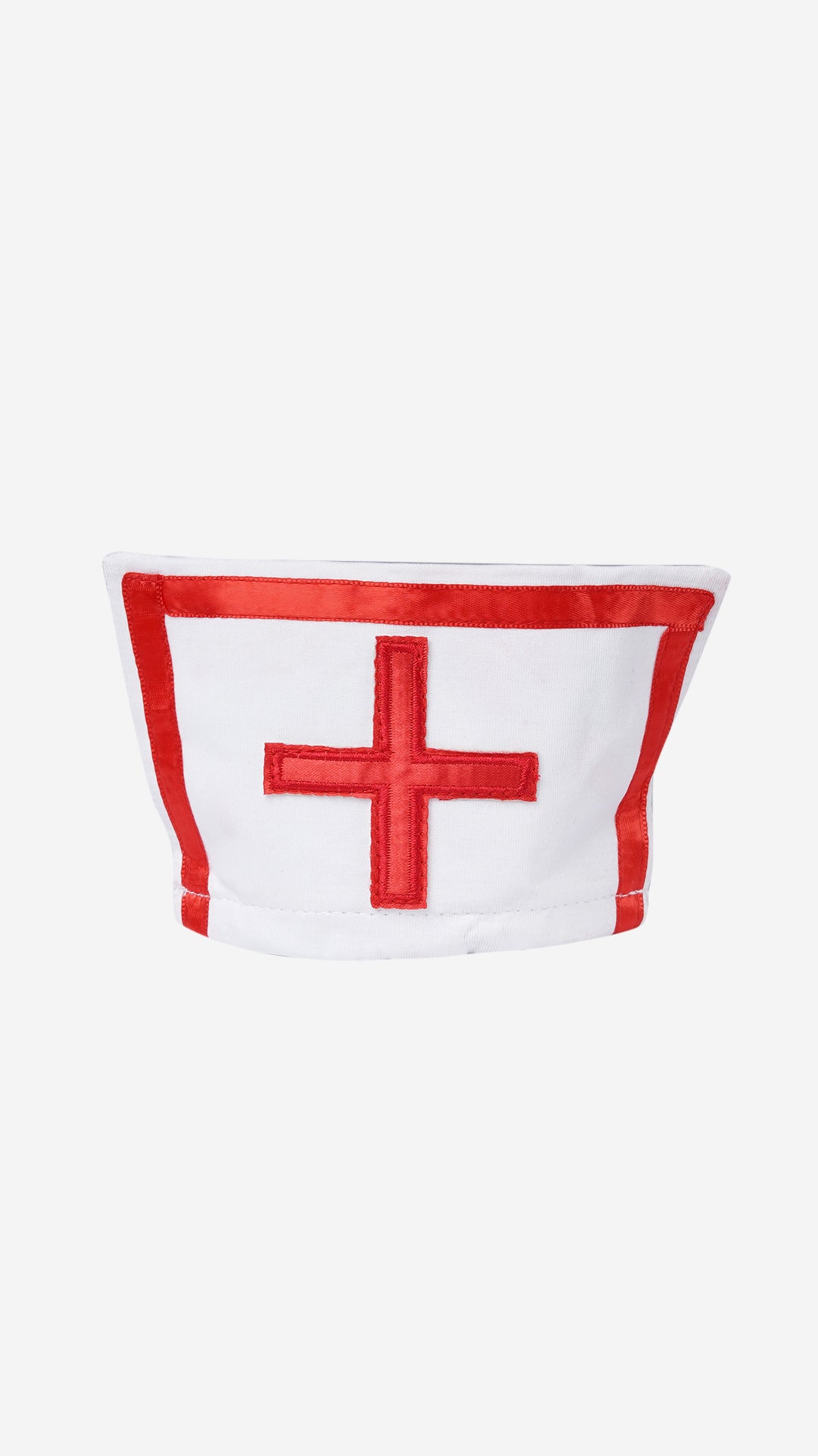 White nurse cap with red cross detail, flat view