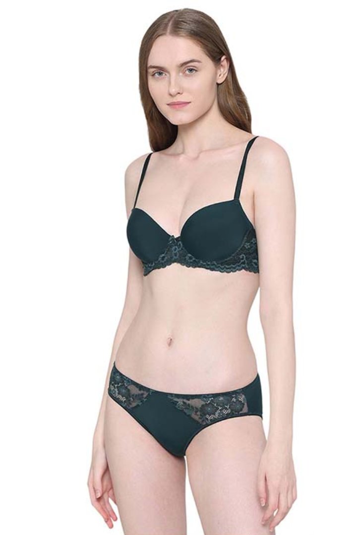 WACOAL BRA BI05B02 Balcony & Beyond Padded Wired Half Cup Everyday Wear Smooth Finish Fashion Bra - Dark Green