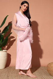 NIGHTWEAR-XF22SA133 Satin Long Nightdress with robe