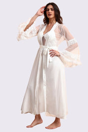 AXTZH Sophisticated and Alluring Nightwear Ensemble Featuring a Full-Length Gown with Sheer Accents X5101-WHITE-F22S