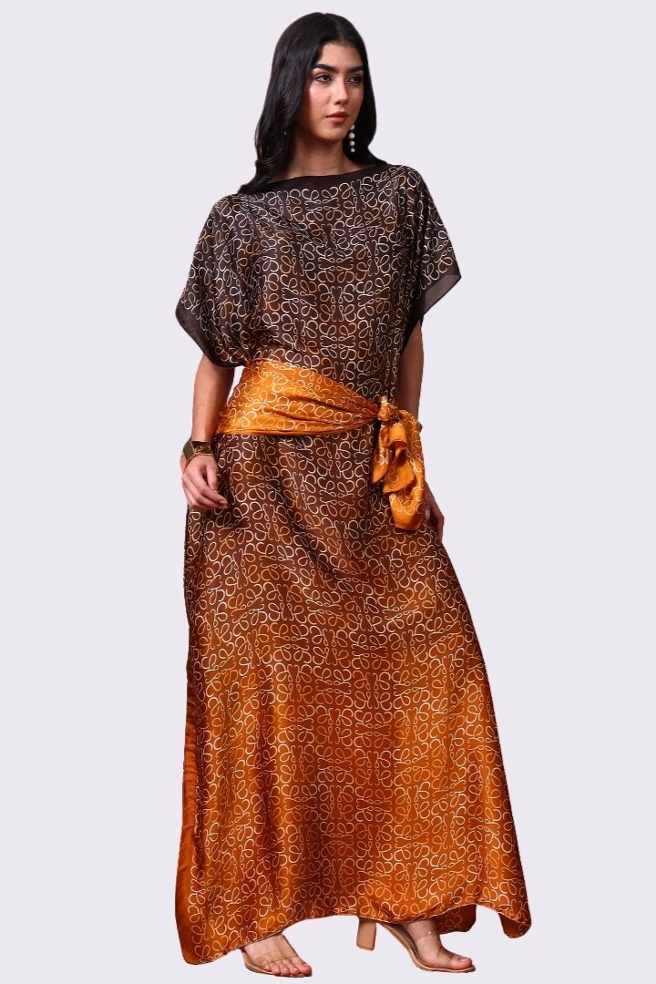 AXTZH Flowing Kaftan Nightwear with Adjustable Waist Strap and Elegant Detailing-BRNPR-K2S