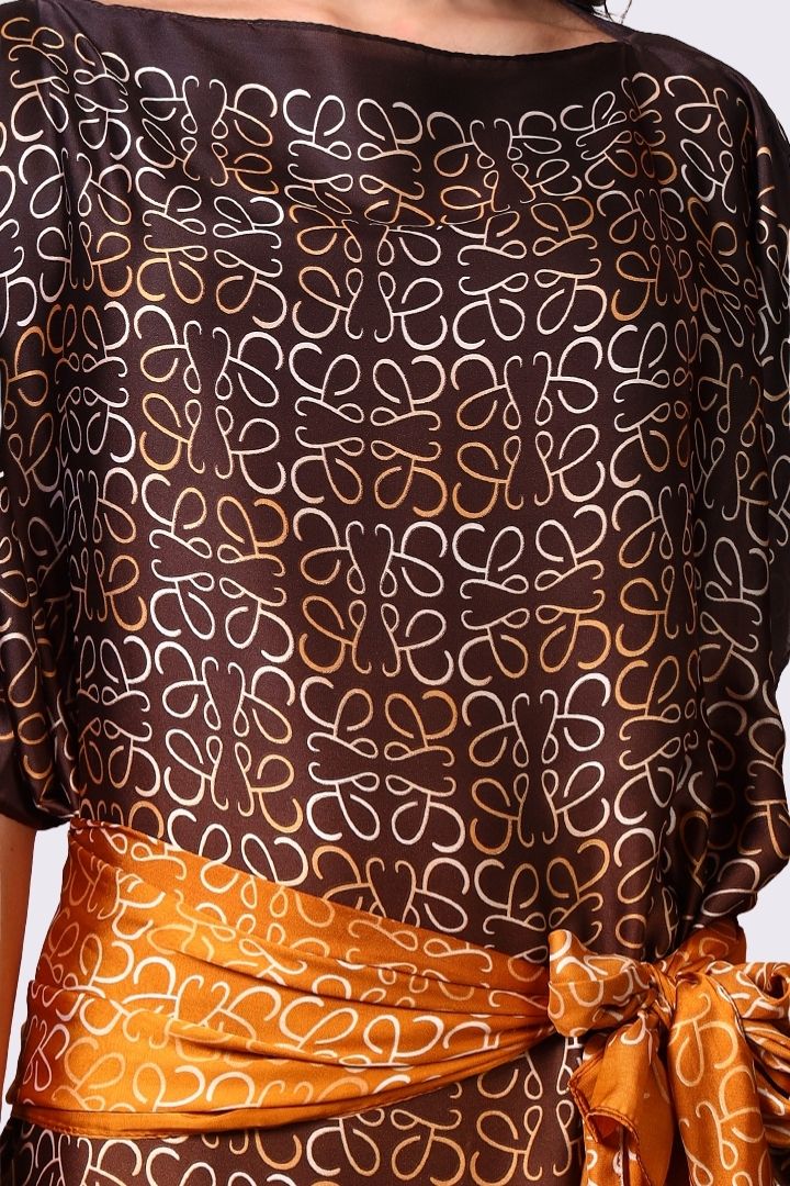 AXTZH Flowing Kaftan Nightwear with Adjustable Waist Strap and Elegant Detailing-BRNPR-K2S