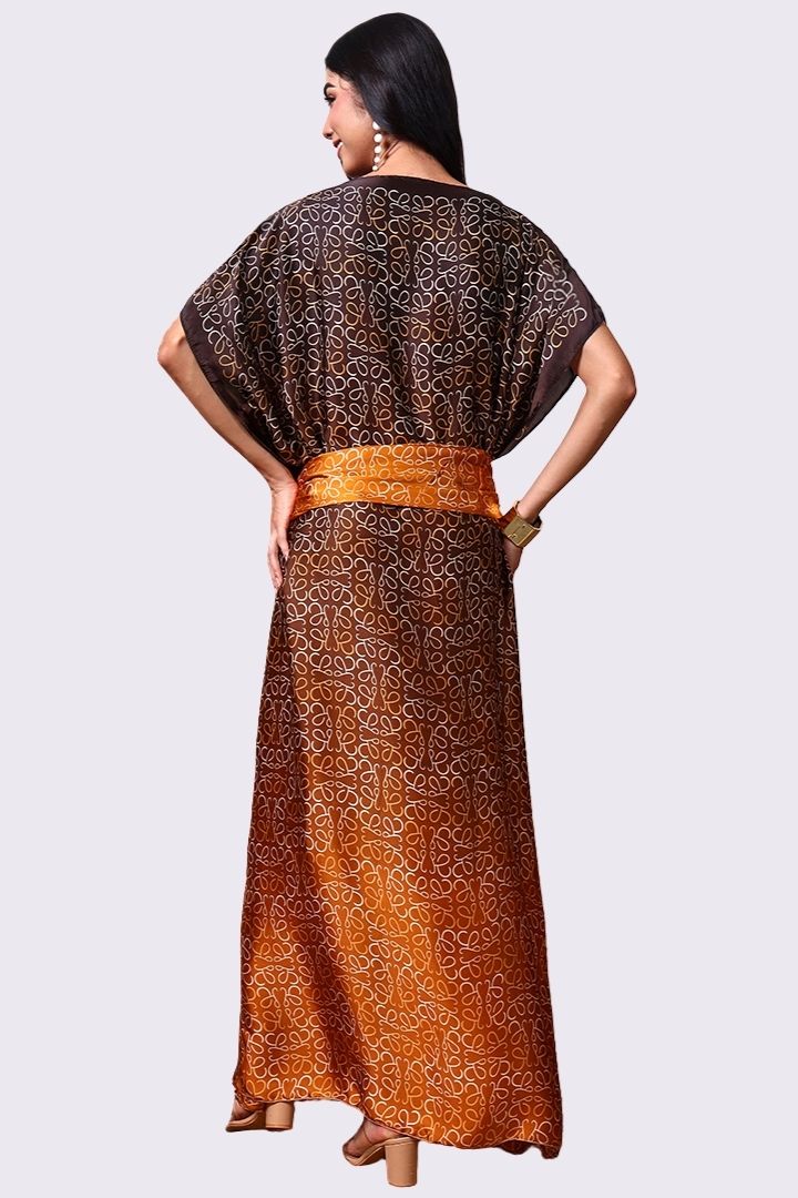 AXTZH Flowing Kaftan Nightwear with Adjustable Waist Strap and Elegant Detailing-BRNPR-K2S