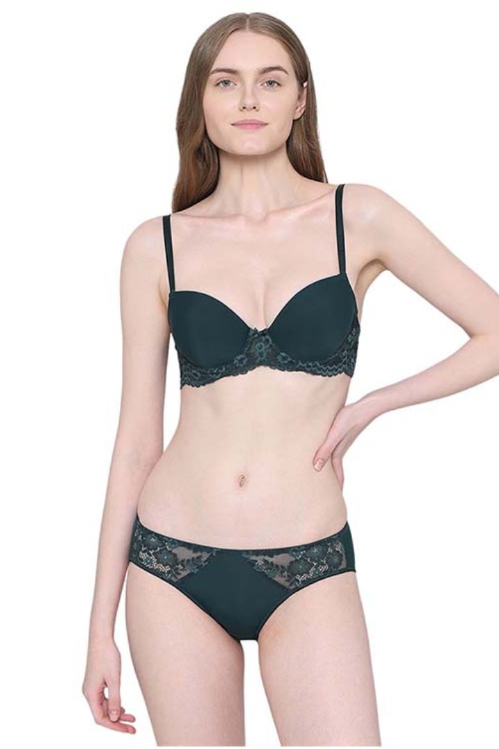 WACOAL BRA BI05B02 Balcony & Beyond Padded Wired Half Cup Everyday Wear Smooth Finish Fashion Bra - Dark Green