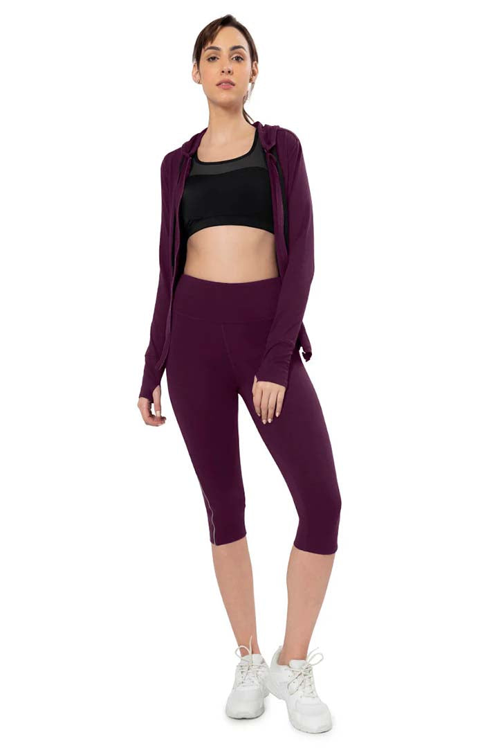 AMANTE ATP94301-BLACKBERRY WINE FLAUNT HOODIE FULL SLEEVE ACTIVE JACKET