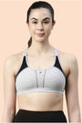 Enamor-SB08 Grey Melange Medium Impact Sports Bra Racer Back, Removable Pads & Wirefree