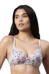 Enamor F023 Silver Wild Lace Perfect Plunge T-Shirt Bra - Padded Wirefree Medium Coverage