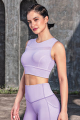 Enamor-E121 Soft Lilac RACER LONGLINE SPORTS BRA | CREW NECK RACER BACK DRY FIT BOUNCE CONTROL SPORTS BRA