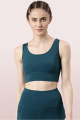 Enamor-E117 Deep Teal Longline Sports Bra – Solid | Scoop Neck Line High Impact Dry Fit Sports Bra