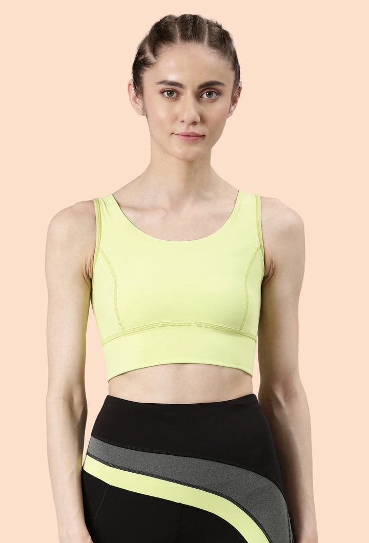 Enamor-E117 Longline Sports Bra – Solid | Scoop Neck Line High Impact Dry Fit Sports Bra