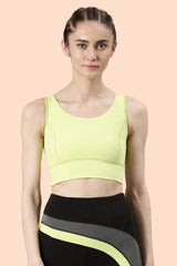 Enamor-E117 Soft Lime Longline Sports Bra – Solid | Scoop Neck Line High Impact Dry Fit Sports Bra