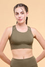 ENAMOR BRA-A202 Olive Night Basic Workout Sports Bra Medium Impact Dry Fit Longline Basic