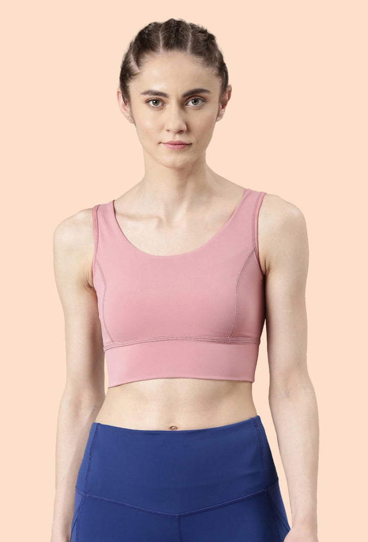 Enamor-E117 Longline Sports Bra – Solid | Scoop Neck Line High Impact Dry Fit Sports Bra