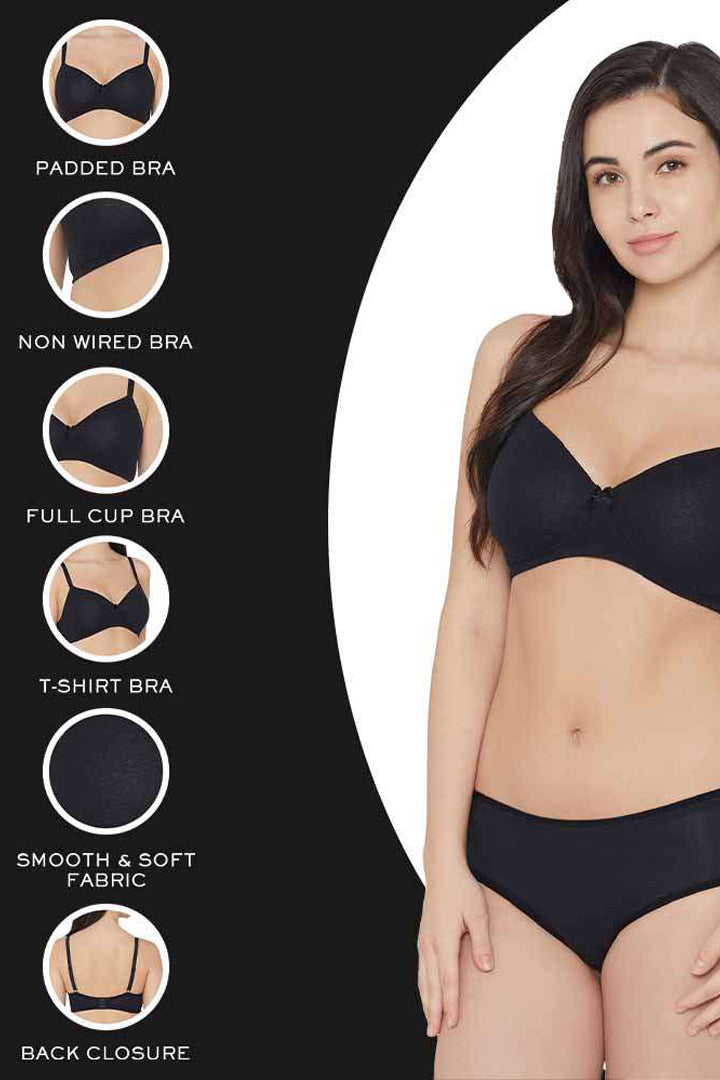 WACOAL BRA IB50910IN BL Essentials Padded Non-wired Full Cup Everyday Wear Cotton Blend T-Shirt Bra - Black