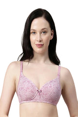 Enamor F023 Pink Wild Lace Perfect Plunge T-Shirt Bra - Padded Wirefree Medium Coverage