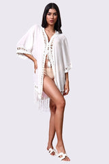 AXTZH Relaxed-Fit Beach Kimono Featuring Handcrafted Detailing and Free-Flowing Finish X0114-WHITE-SNGA2