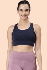 ENAMOR BRA-A202 Navy Basic Workout Sports Bra Medium Impact Dry Fit Longline Basic