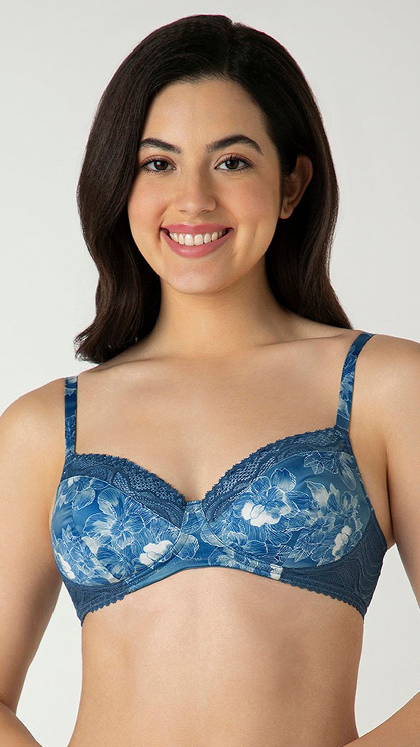 Amante Floral Blue Lace Demi Cup Lightly Padded Bra