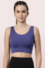 Enamor-E117 Greek Blue Longline Sports Bra – Solid | Scoop Neck Line High Impact Dry Fit Sports Bra
