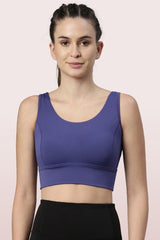 Enamor-E117 Greek Blue Longline Sports Bra – Solid | Scoop Neck Line High Impact Dry Fit Sports Bra