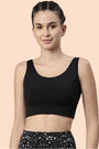 Enamor-E117 Jet Black Longline Sports Bra – Solid | Scoop Neck Line High Impact Dry Fit Sports Bra